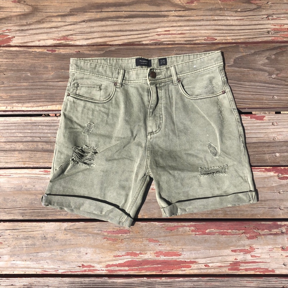 Pull & Bear green denim shorts
